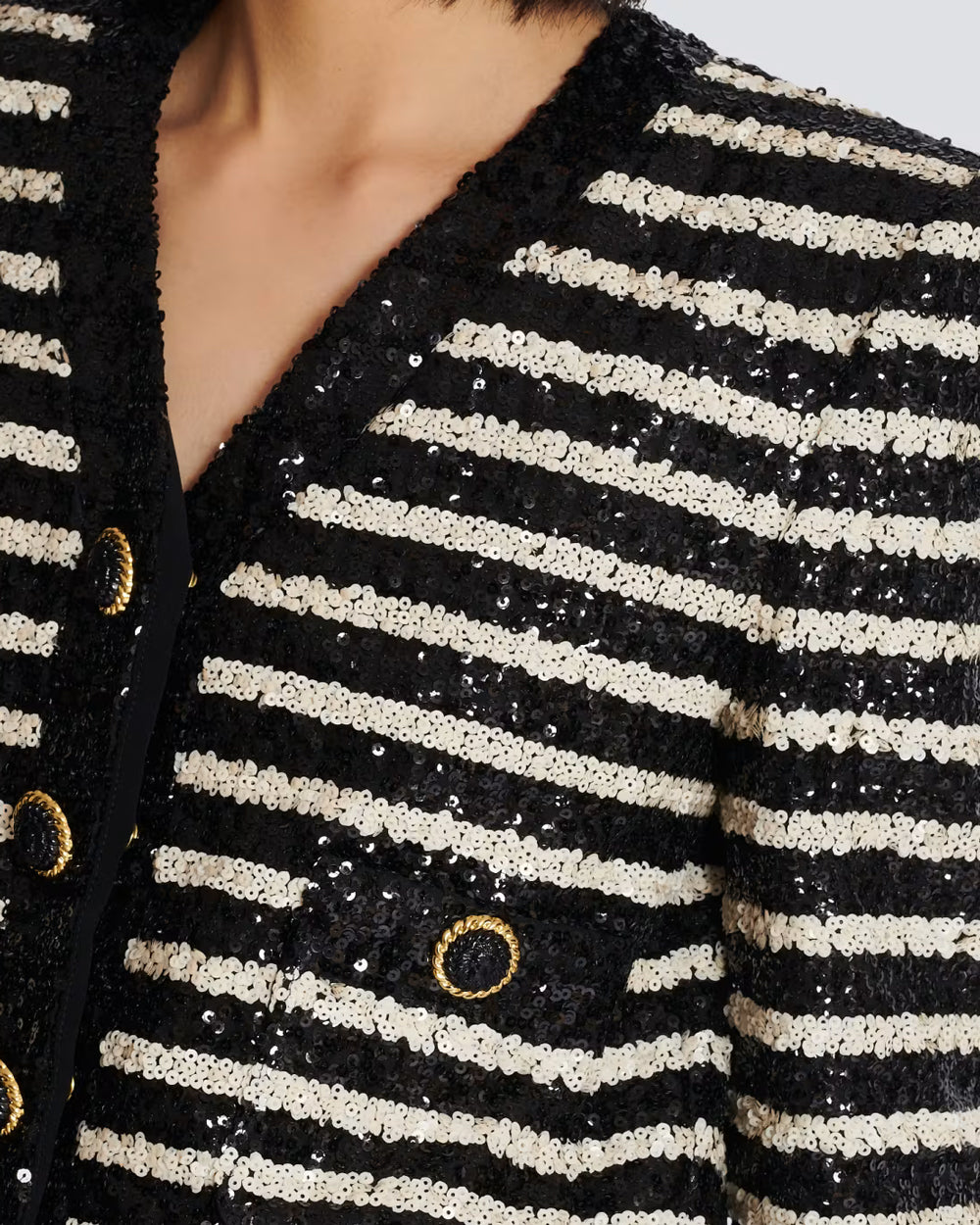 Noir and Blanc Stripe Glittered Jacket