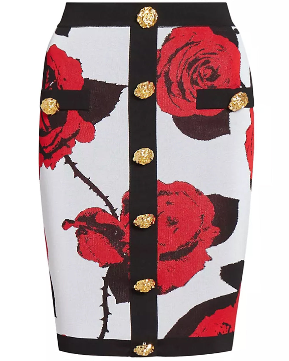 Blanc and Rouge Rose Jacquard Pencil Skirt