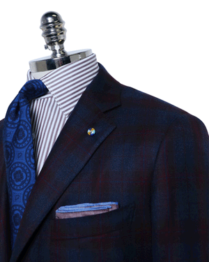 Blue and Red Windowpane Plaid Cashmere Blend Sportcoat