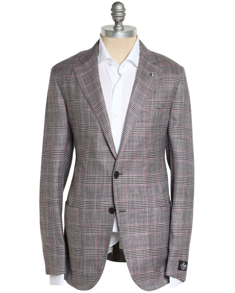 Grey and Burgundy Wool Blend Plaid Sportcoat