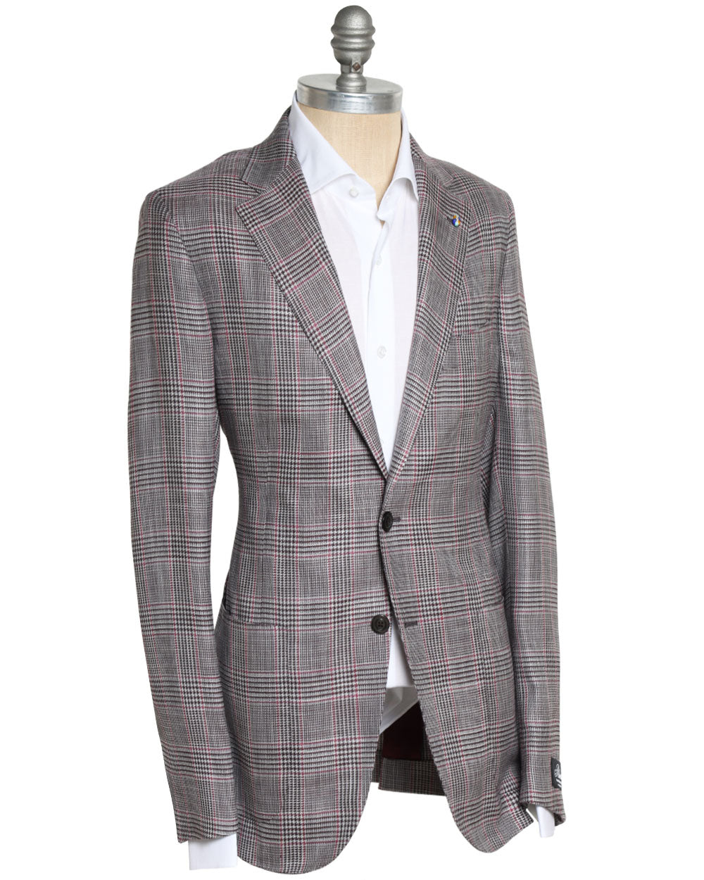 Grey and Burgundy Wool Blend Plaid Sportcoat