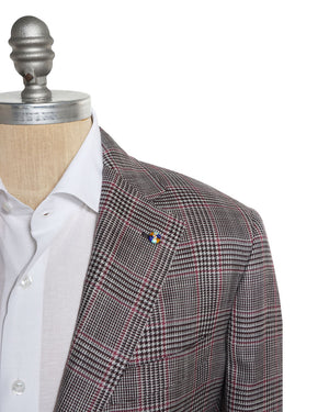 Grey and Burgundy Wool Blend Plaid Sportcoat