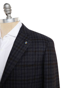 Grey and Navy Wool Checked Deconstructed Sportcoat