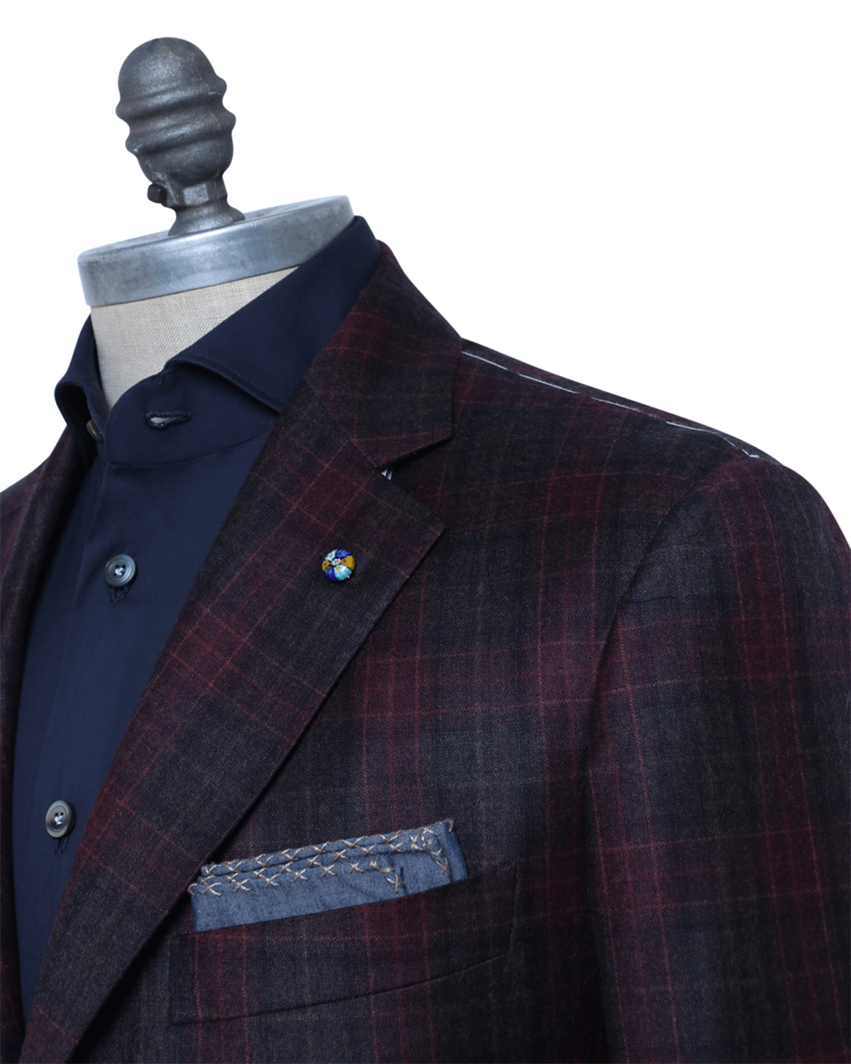 Red and Brown Windowpane Plaid Deconstructed Wool Sportcoat