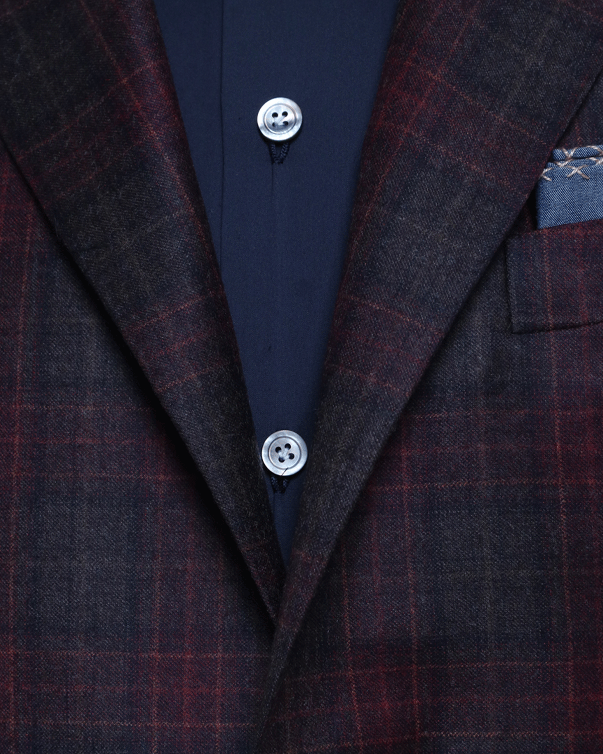 Red and Brown Windowpane Plaid Deconstructed Wool Sportcoat