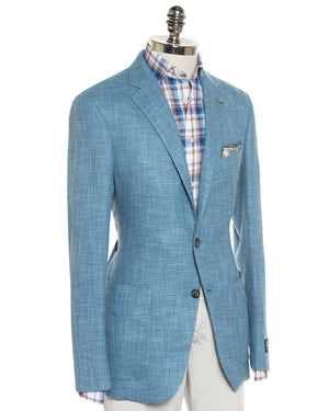 Solid Teal Wool Blend Textured Sportcoat