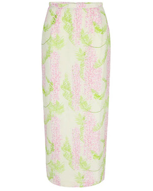 Beige and Pink Wisteria Print Norma Skirt