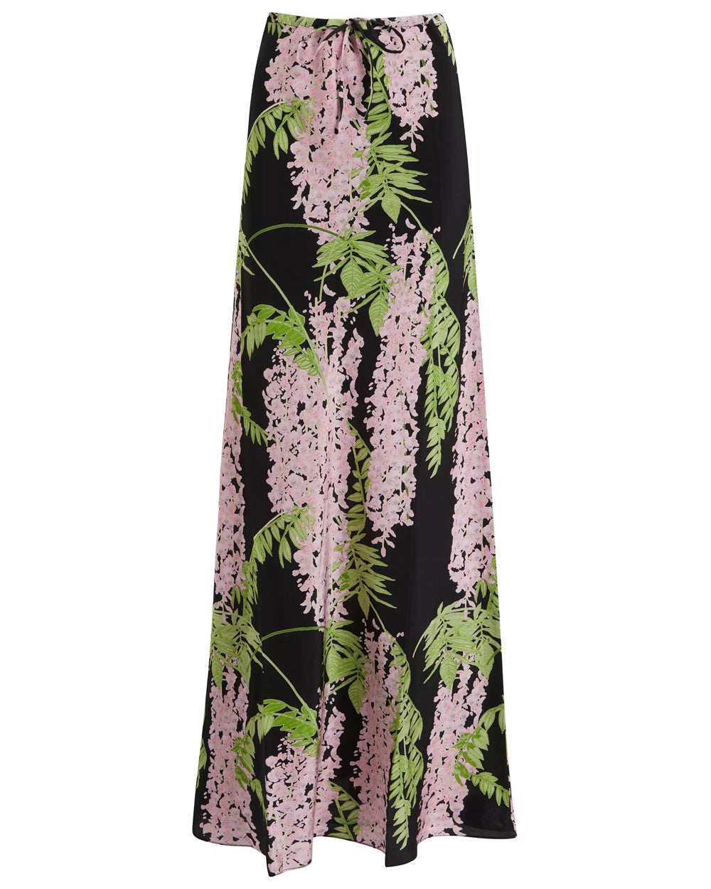 Black and Pink Wisteria Print Emily Maxi Skirt