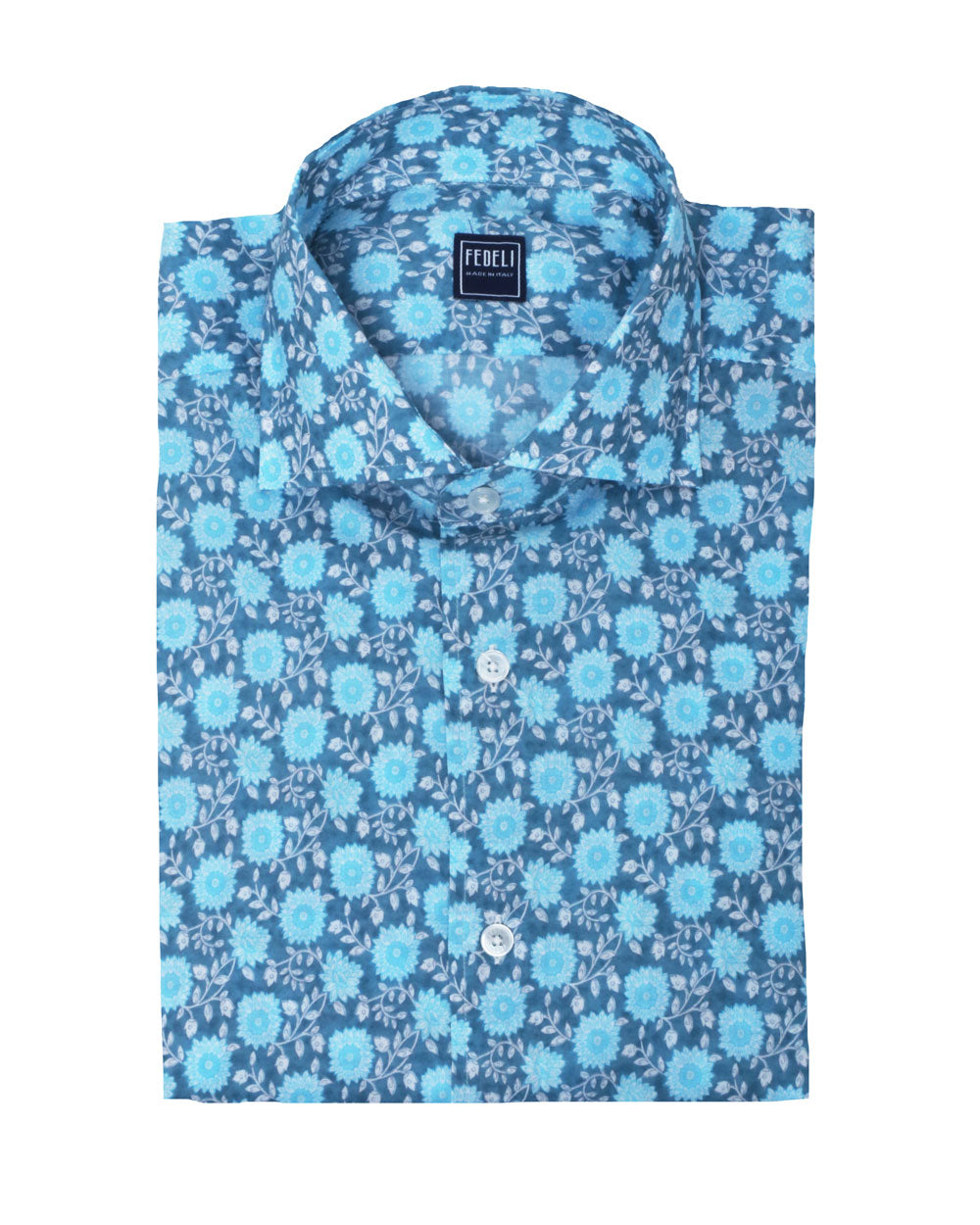 Blue and White Multi Floral Dress Shirt