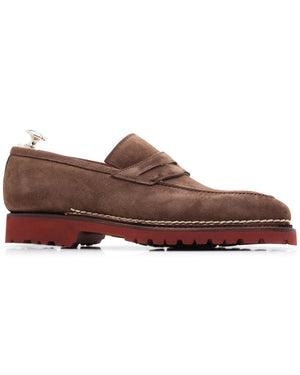 Suede Penny Loafer with Lug Sole in Brown