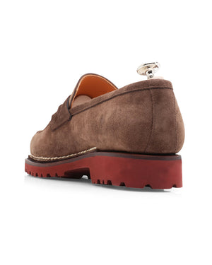 Suede Penny Loafer with Lug Sole in Brown