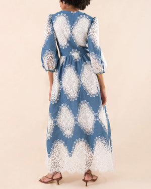 Ivory and Denim Lace Constance Dress
