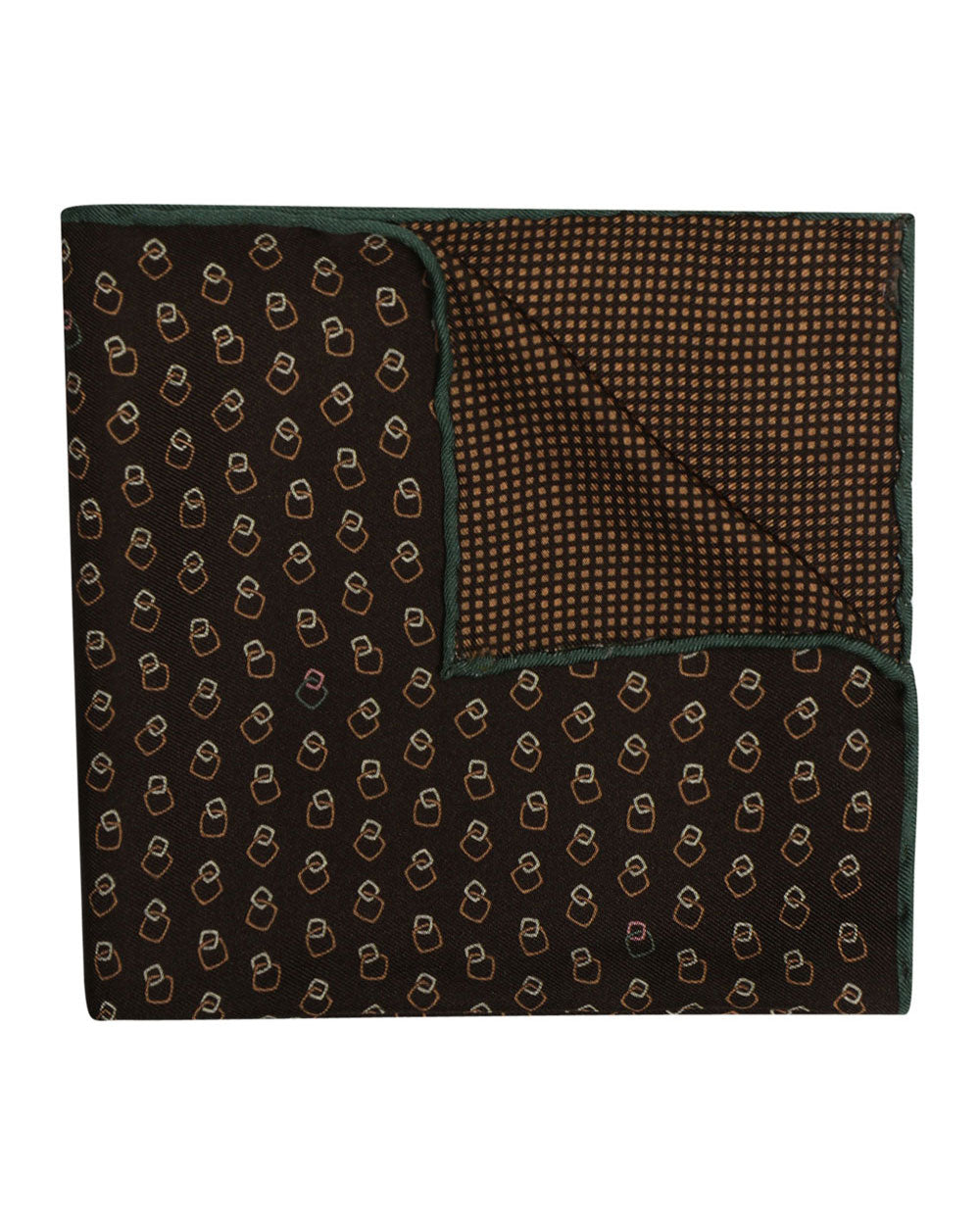 Brown Neat Geometric Reversible Silk Pocket Square