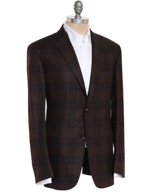 Brown and Navy Silk Blend Plaid Ravello Sportcoat