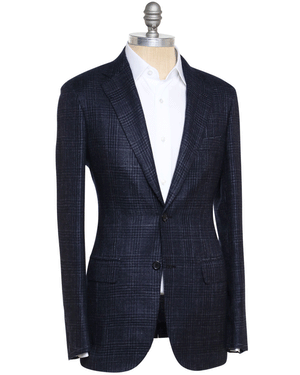 Midnight Blue and Navy Cashmere Blend Knit Plaid Sportcoat