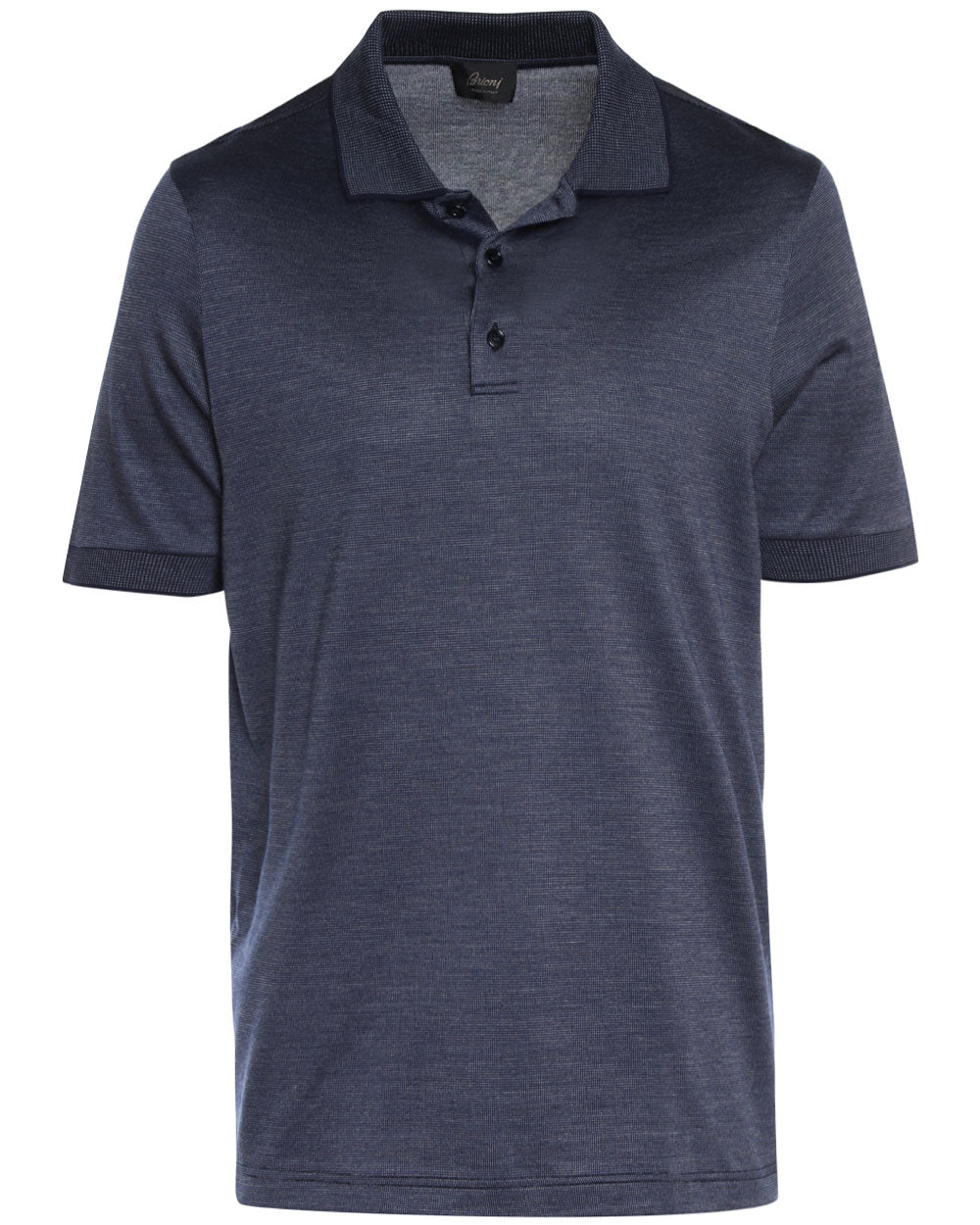 Navy Cotton Blend Microdotted Short Sleeve Polo