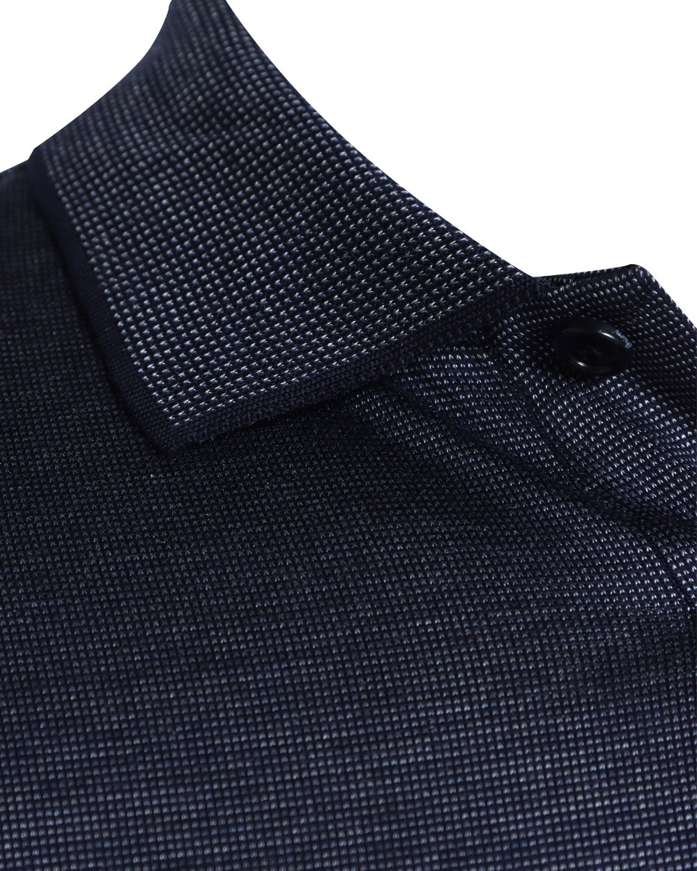 Navy Cotton Blend Microdotted Short Sleeve Polo