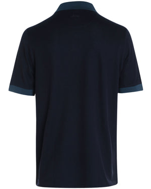 Navy and Petro Blue Knit Cotton Trimmed Short Sleeve Polo