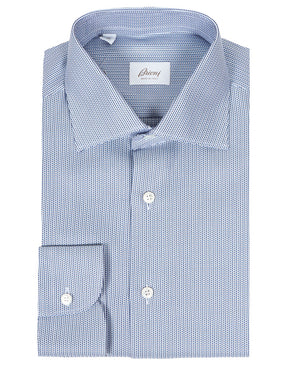 Navy and White Micro Motif Dress Shirt