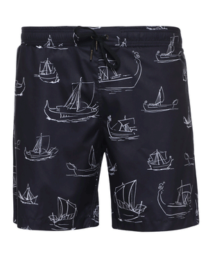 Navy and White Sailboat Print Swim Short