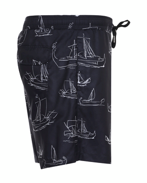 Navy and White Sailboat Print Swim Short