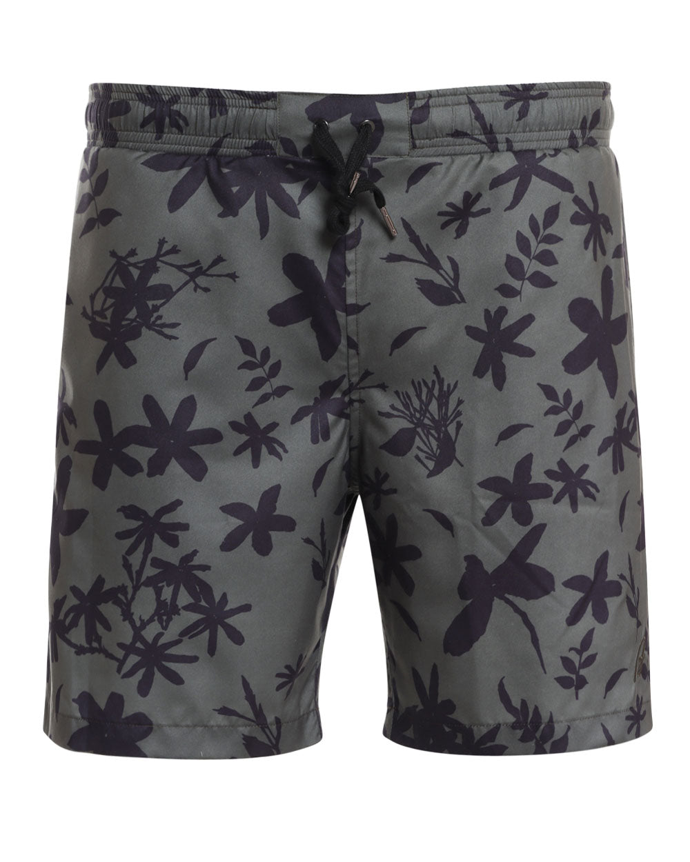 Olive and Black Floral Print Swim Short