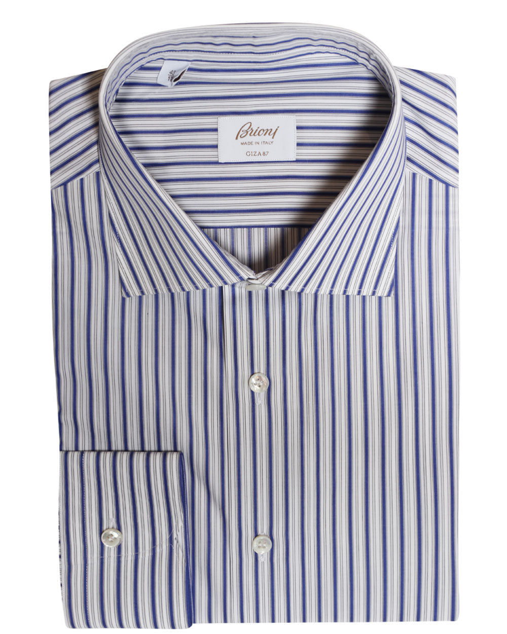 Brioni White and Royal Cotton Dual Striped Dress Shirt – Stanley Korshak