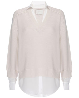 Almond and White V Neck Layered Pullover