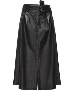 Black Vegan Leather Teagan Belted Skirt