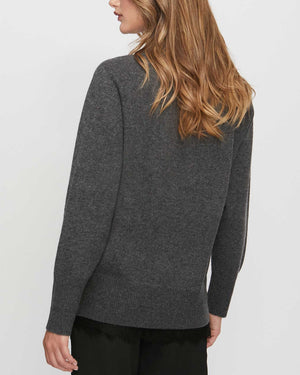 Charcoal Melange Lace Layered Vee Pullover