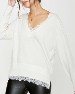 Ivory Lace Layered Vee Pullover