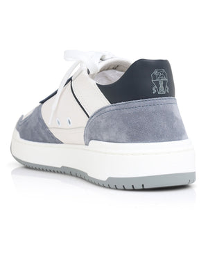 Grained Calfskin and Suede Basketball Sneaker in Blue