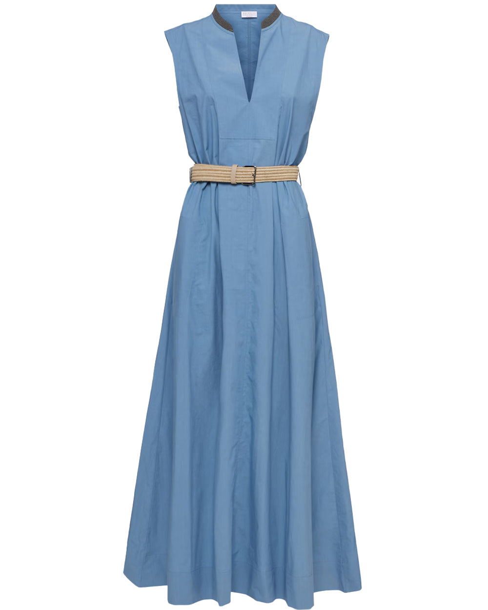 Artic Blue Monili Collar Belted Midi Dress