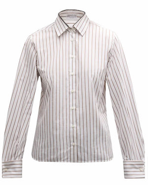 Bianco and Tabacco Stripe Button Up Shirt