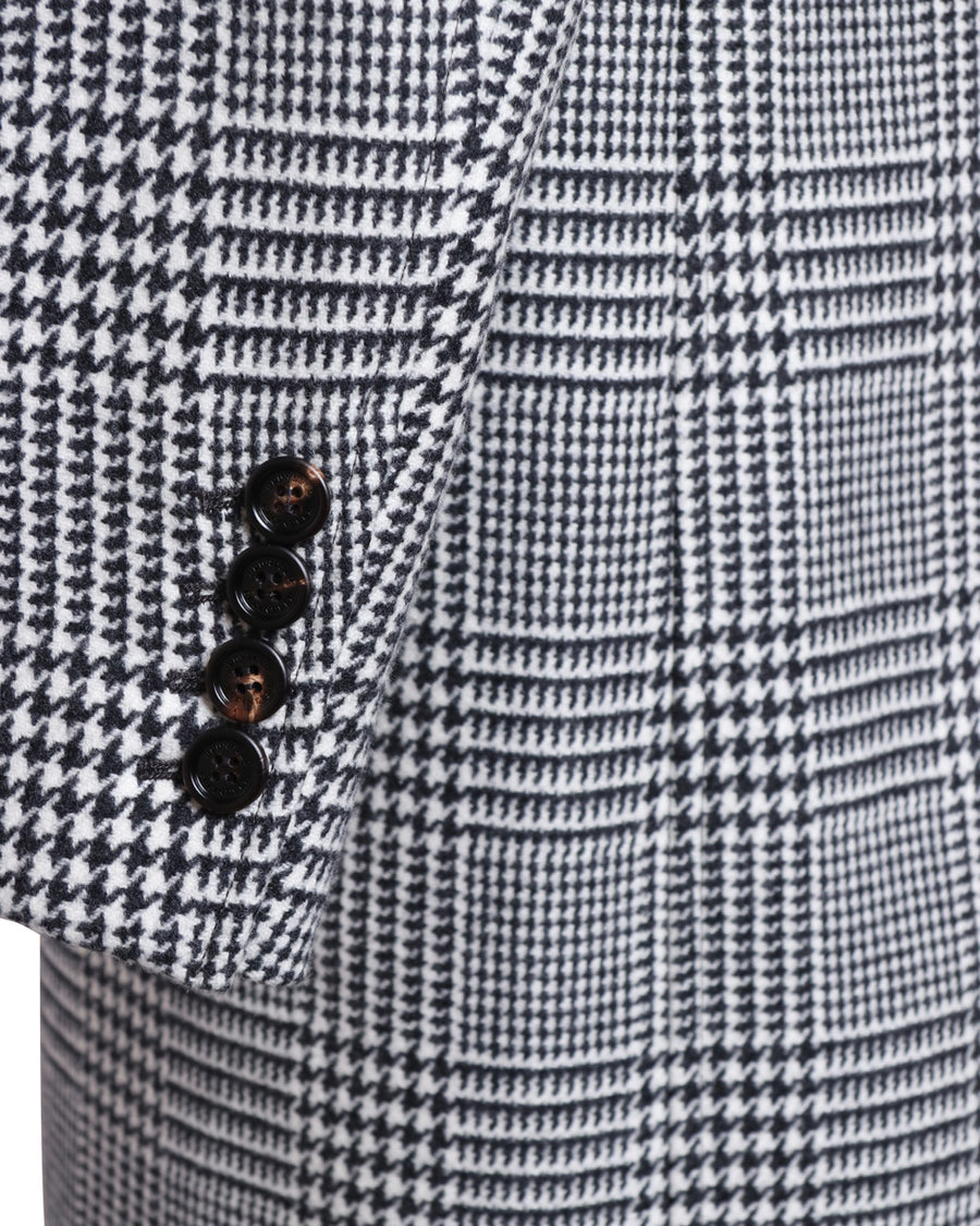 Black and White Houndstooth Plaid Overcoat