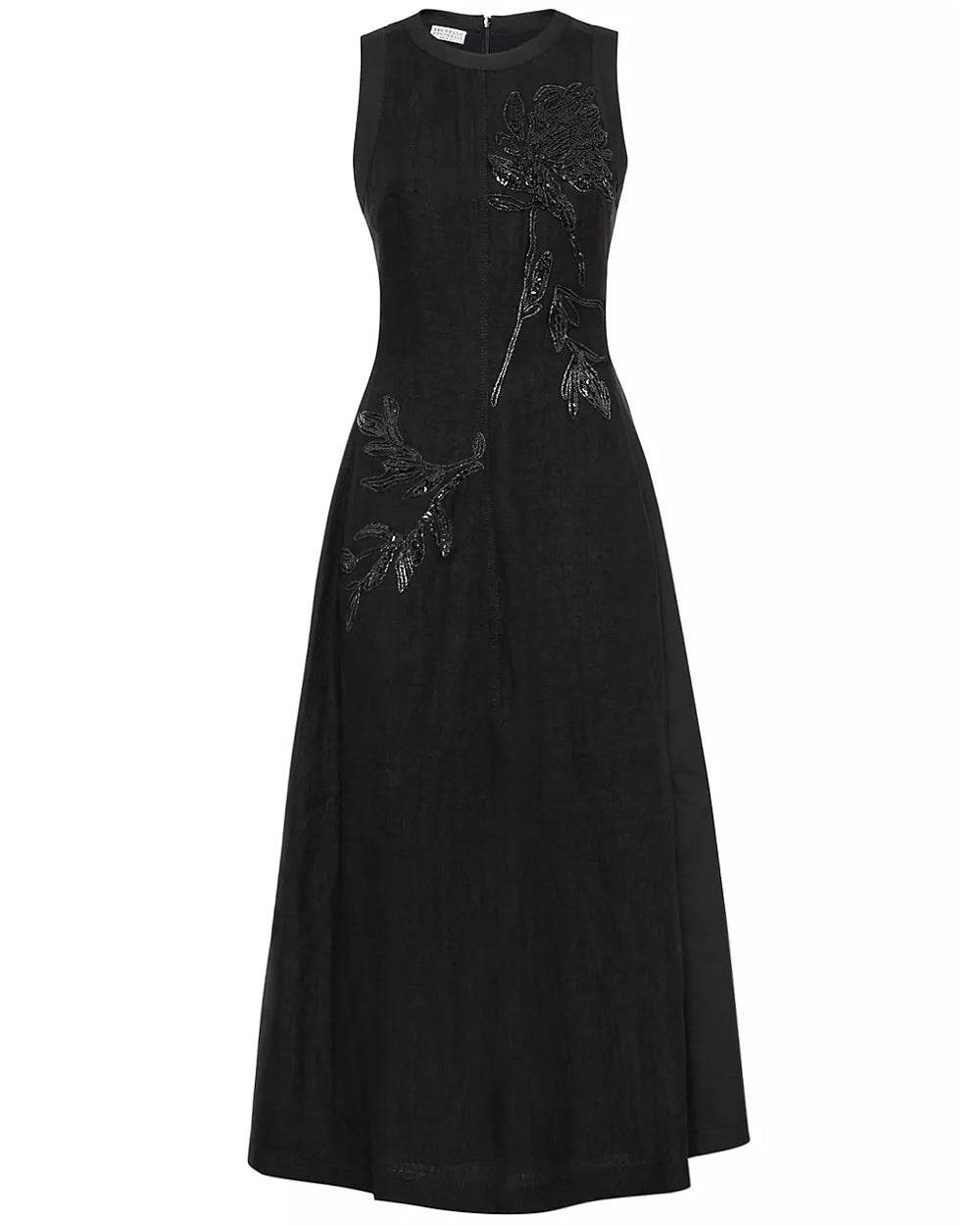 Black Crinkle Magnolia Embellished Midi Dress