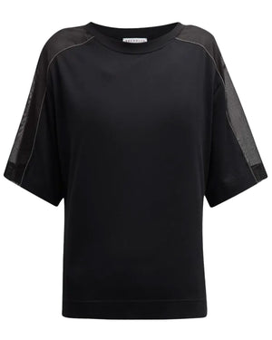 Black Jersey Sheer Sleeve T-Shirt