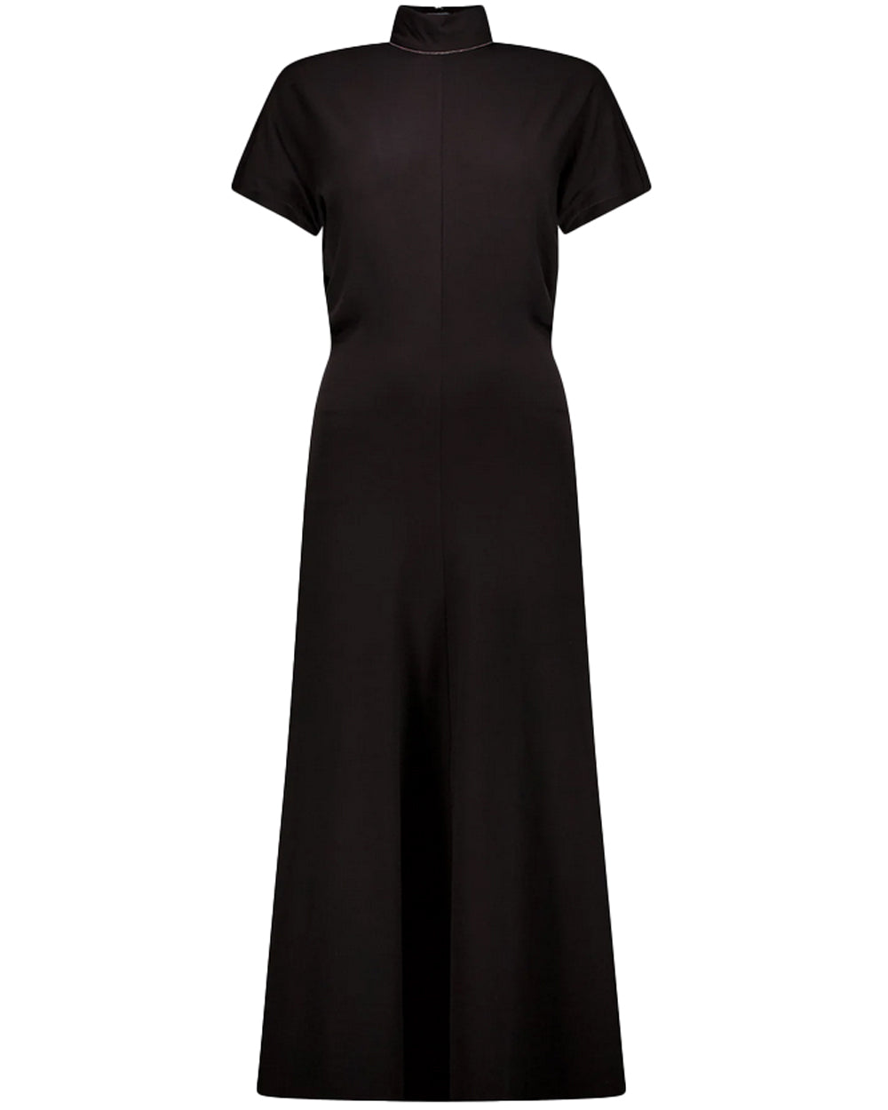 Black Jersey Short Sleeve Mockneck Dress