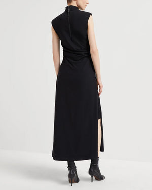 Black Mockneck Drape Jersey Dress