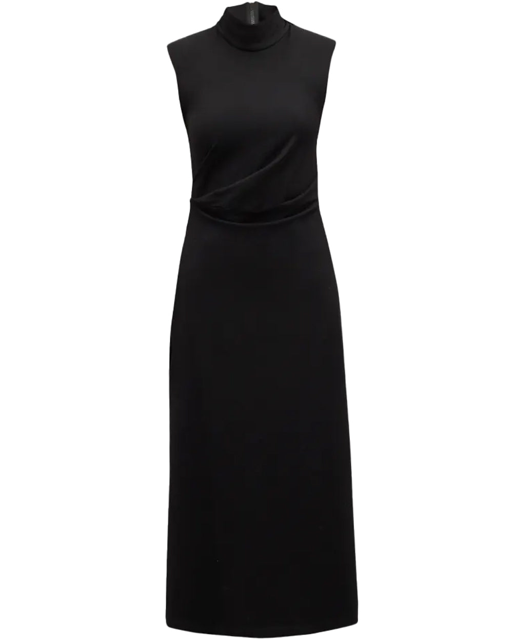 Black Mockneck Drape Jersey Dress