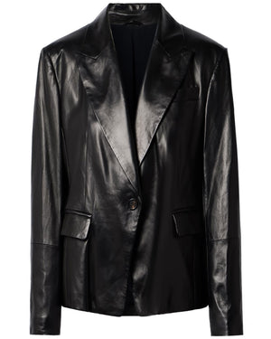 Black Nappa Leather Single Button Jacket