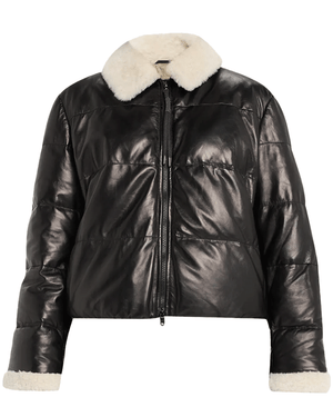 Black Padded Glossy Leather Jacket