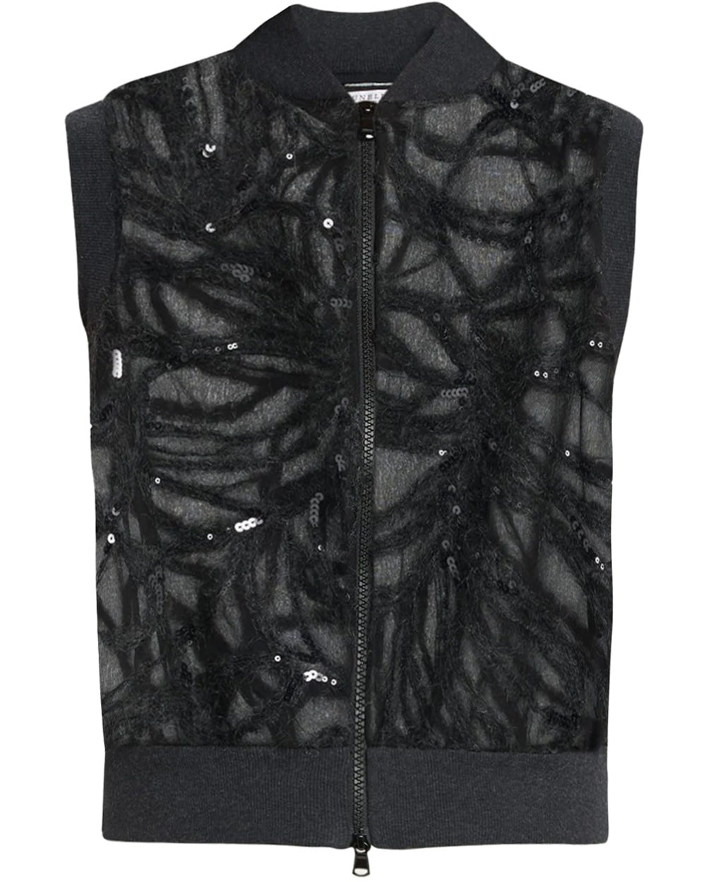 Black Ramage Paillette Embroidered Silk Vest