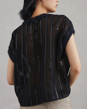 Black Sequin Stripe Chiffon Blouse