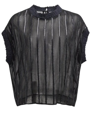 Black Sequin Stripe Chiffon Blouse