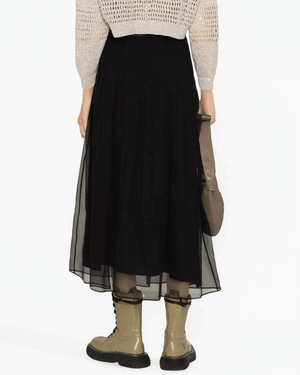 Black Silk Pleated Midi Skirt