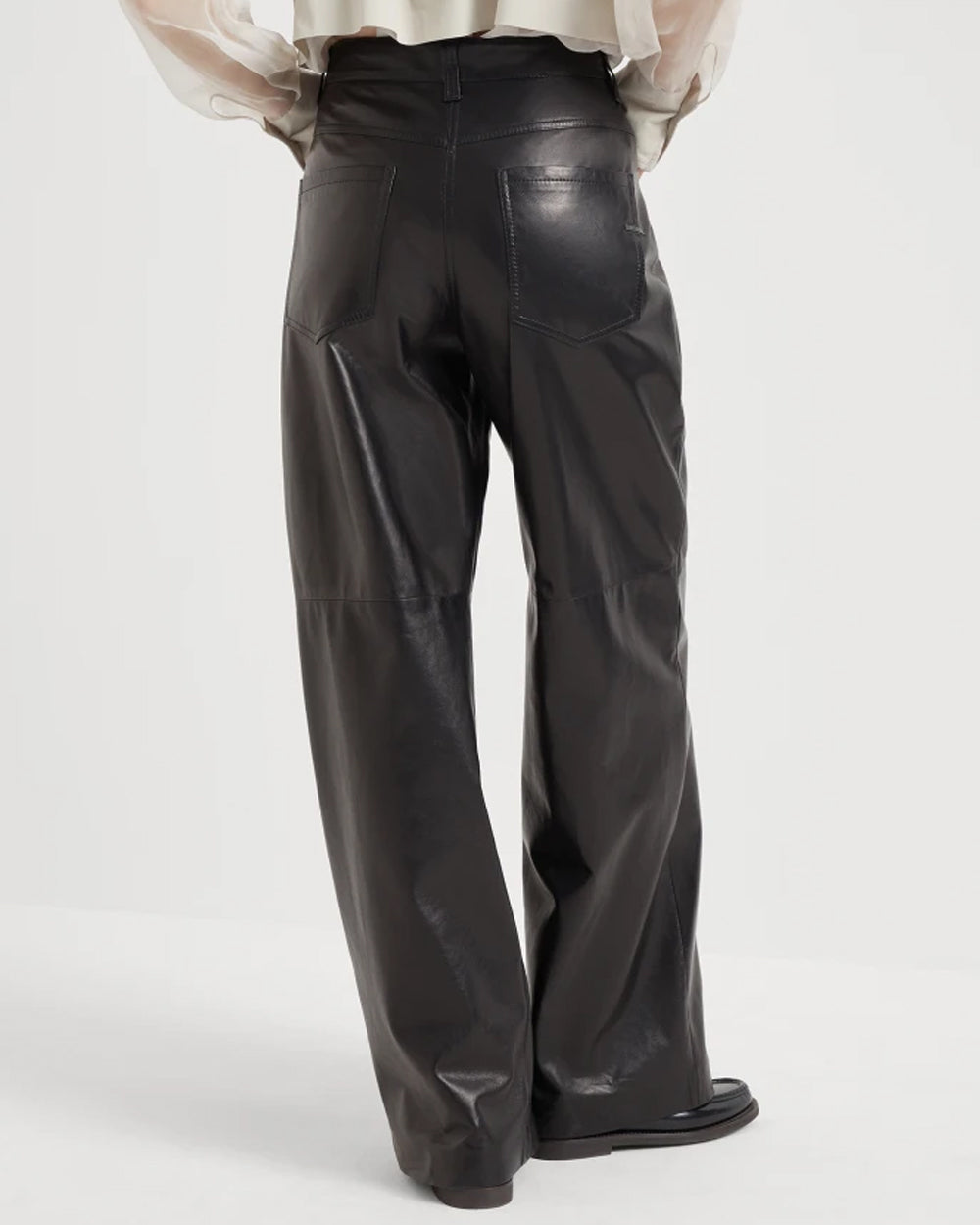 Black Smooth Leather Straight Pant