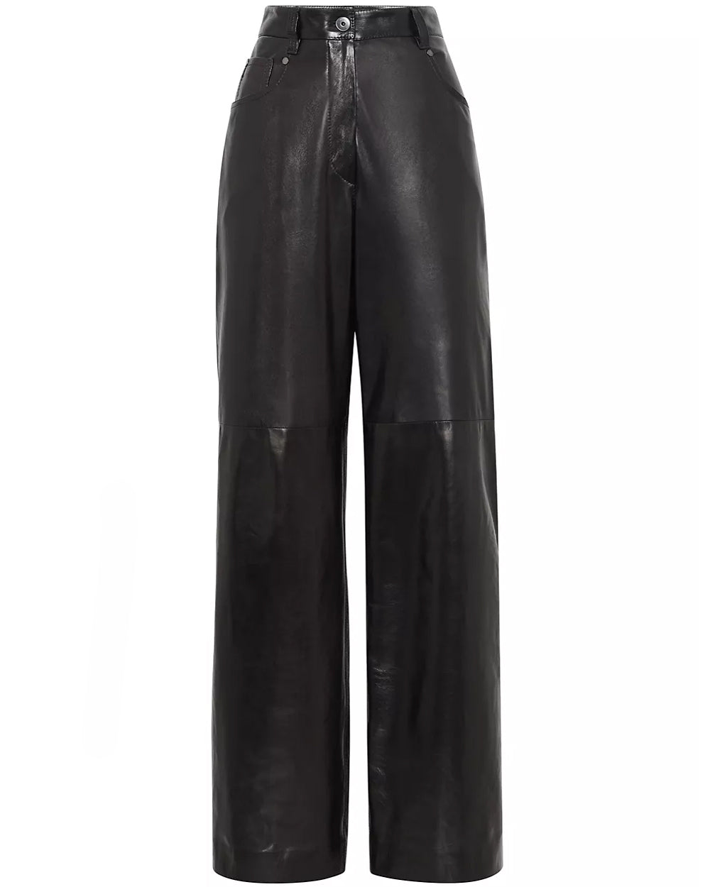 Black Smooth Leather Straight Pant