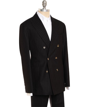 Black and Grey Wool Striped Double Breasted Suit