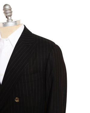 Black and Grey Wool Striped Double Breasted Suit